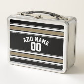 黒と金ゴールドのスポーツジャージーの名前 – CAN EDIT Color メタルランチボックス (正面)