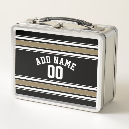 黒と金ゴールドのスポーツジャージーの名前 – CAN EDIT Color メタルランチボックス (正面)