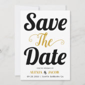 黒と金ゴールドのタイポグラフィと背面の写真 セーブザデート (正面)