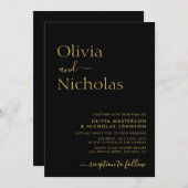 黒と金ゴールドのタイポグラフィスクリプト結婚Monogram 招待状 (正面/裏面)