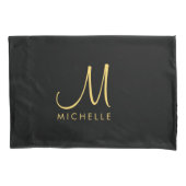 黒と金ゴールドのタイポグラフィモノグラム名テンプレート 枕カバー (正面)