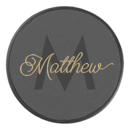 黒と金ゴールドのタイポグラフィ名前の追加&モノグラムメンズ アイスホッケーパック