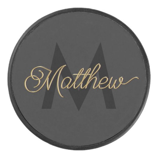 黒と金ゴールドのタイポグラフィ名前の追加&モノグラムメンズ アイスホッケーパック (正面)