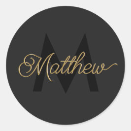 黒と金ゴールドのタイポグラフィ名前の追加&モノグラムメンズ ラウンドシール