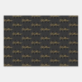 黒と金ゴールドのタイポグラフィ名前の追加&モノグラムメンズ ラッピングペーパーシート (正面3)