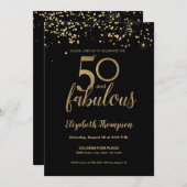 黒と金ゴールドのタイポグラフィ50と素晴らしい 招待状 (正面/裏面)