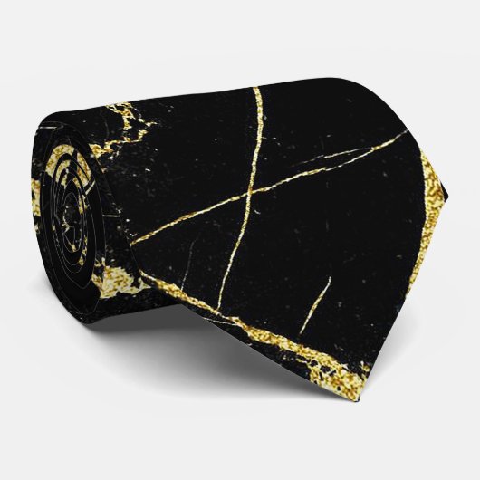 黒と金ゴールドのタイ ネクタイ (ロール)