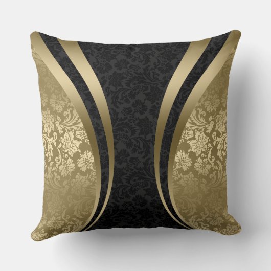 黒と金ゴールドのダイナミックストライプのマスク クッション (裏面)