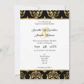 黒と金ゴールドのダマスクの結婚式 招待状 (正面)