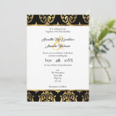 黒と金ゴールドのダマスクの結婚式 招待状 (スタンド正面)