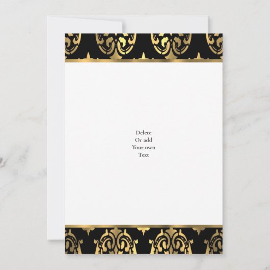 黒と金ゴールドのダマスクの結婚式 招待状 (裏面)
