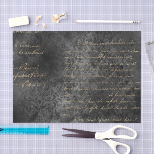 黒と金ゴールドのダマスクヴィンテージ書 薄葉紙 (クラフト)