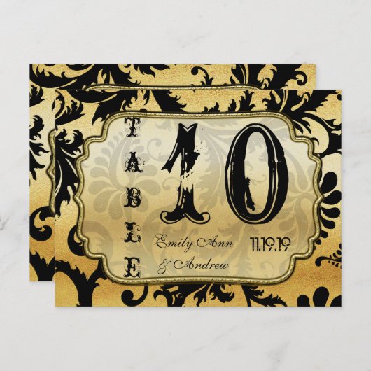 黒と金ゴールドのダマスク渦巻き表の番号 ポストカード (正面/裏面)