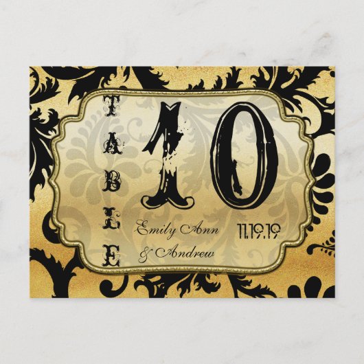 黒と金ゴールドのダマスク渦巻き表の番号 ポストカード (正面)