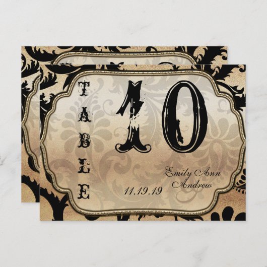 黒と金ゴールドのダマスク渦巻き表の番号 ポストカード (正面/裏面)