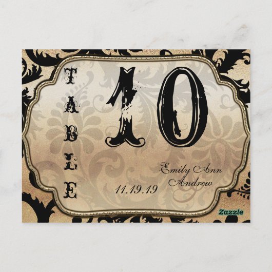 黒と金ゴールドのダマスク渦巻き表の番号 ポストカード (裏面)