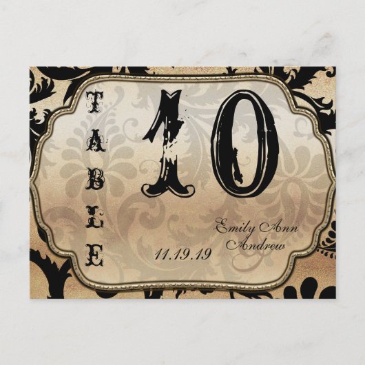 黒と金ゴールドのダマスク渦巻き表の番号 ポストカード (正面)