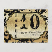 黒と金ゴールドのダマスク渦巻き表の番号 ポストカード (裏面)