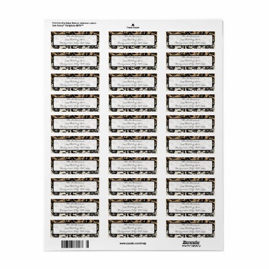 黒と金ゴールドのダマスク結婚スワーズのラベル ラベル (フルシート)