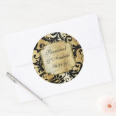 黒と金ゴールドのダマスク結婚式のシール ラウンドシール (封筒)