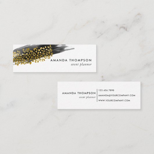 黒と金ゴールドのチーターのスキンブラシストローク スキニー名刺 (正面/裏面)