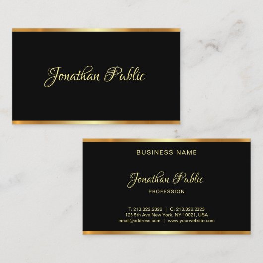 黒と金ゴールドのテンプレートプロフェッショナルスクリプトモダン 名刺 (正面/裏面)