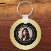 黒と金ゴールドのデザイン、ロゴ、または金ゴールドの円の写真、 キーホルダー (正面)