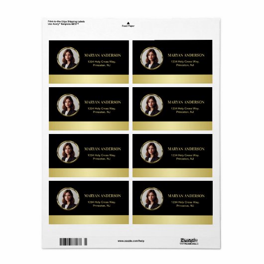 黒と金ゴールドのデザイン、ロゴ、または金ゴールドの円の写真、 ラベル (フルシート)