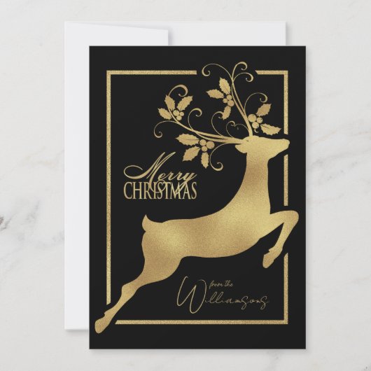 黒と金ゴールドのトナカイのクリスマスの願い シーズンカード (正面)