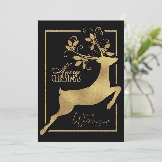 黒と金ゴールドのトナカイのクリスマスの願い シーズンカード (スタンド正面)