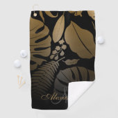 黒と金ゴールドのトロピカル葉 ゴルフタオル (インサイチュ)