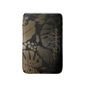 黒と金ゴールドのトロピカル葉 バスマット (正面縦)