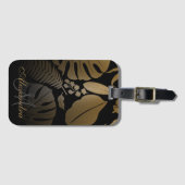 黒と金ゴールドのトロピカル葉 ラゲッジタグ (正面横)