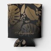 黒と金ゴールドのトロピカル葉 缶クーラー (正面)