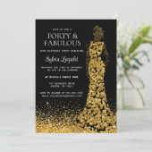 黒と金ゴールドのドレスの女性40歳の誕生日 招待状 (スタンド正面)