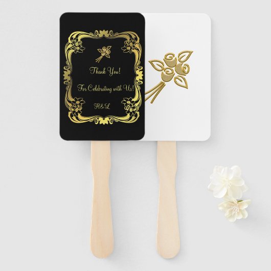 黒と金ゴールドのハンドファン ハンドファン (正面&裏面)