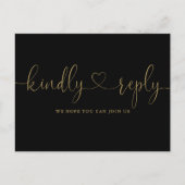 黒と金ゴールドのハートスクリプトソングリクエストRSVP インビテーションポストカード (正面)