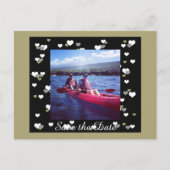 黒と金ゴールドのハート日付の保存 案内ポストカード (正面)