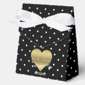 黒と金ゴールドのハート水玉模様パーティーの好意ボックス フェイバーボックス (正面)