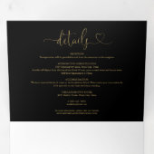 黒と金ゴールドのハート結婚スクリプト 三つ折り招待状 (内部最初)