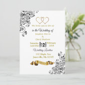 黒と金ゴールドのハート結婚式招待状 招待状 (スタンド正面)