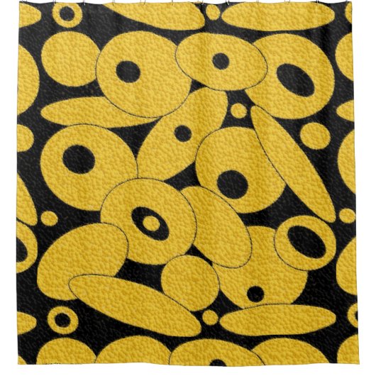 黒と金ゴールドのバブル球体 シャワーカーテン (正面)