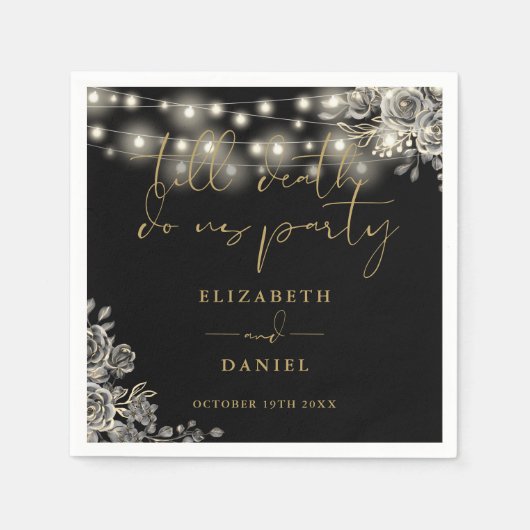 黒と金ゴールドのバラストリングライトゴシック結婚ズ スタンダードカクテルナプキン (正面)