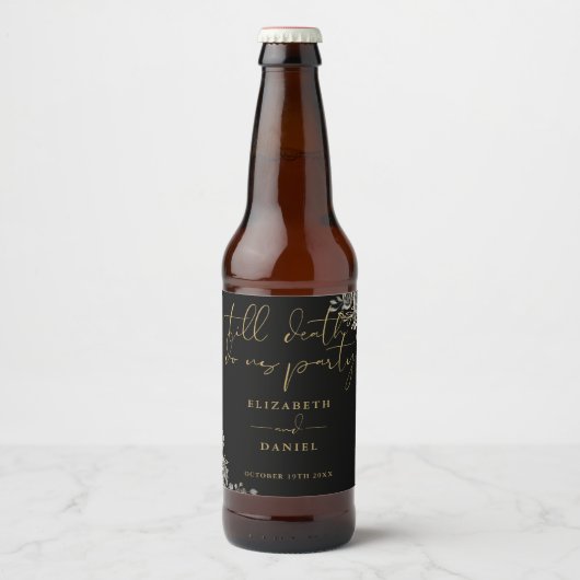 黒と金ゴールドのバラフローラゴシック結婚ズ ビールラベル (正面)