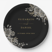 黒と金ゴールドのバラフローラゴシック結婚ズ ペーパープレート (正面)