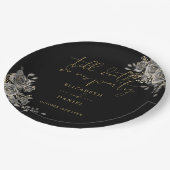 黒と金ゴールドのバラフローラゴシック結婚ズ ペーパープレート (アングル)