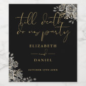 黒と金ゴールドのバラフローラゴシック結婚ズ ワインラベル (シングルラベル)