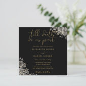 黒と金ゴールドのバラフローラゴシック結婚ズ 招待状 (スタンド正面)