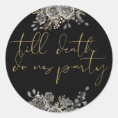 黒と金ゴールドのバラフローラゴシック結婚式の引き出物 ラウンドシール (正面)