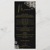 黒と金ゴールドのバラフローラ結婚ゴシックの夕食 メニュー (正面)